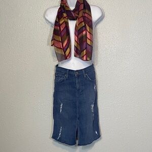 James Jeans Distressed Blue Midi Skirt